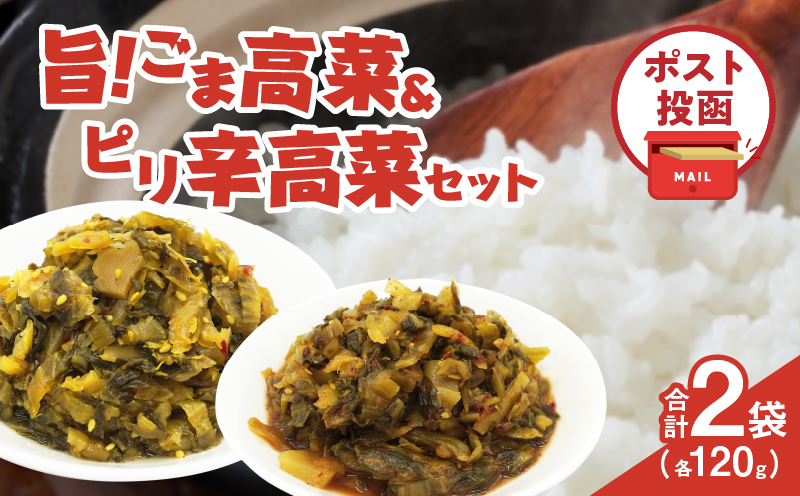 ＼ポスト投函／旨ごま高菜＆ピリ辛高菜セット 計2袋(各120g) 漬物 おかず 野菜 加工品 国産_T025-026