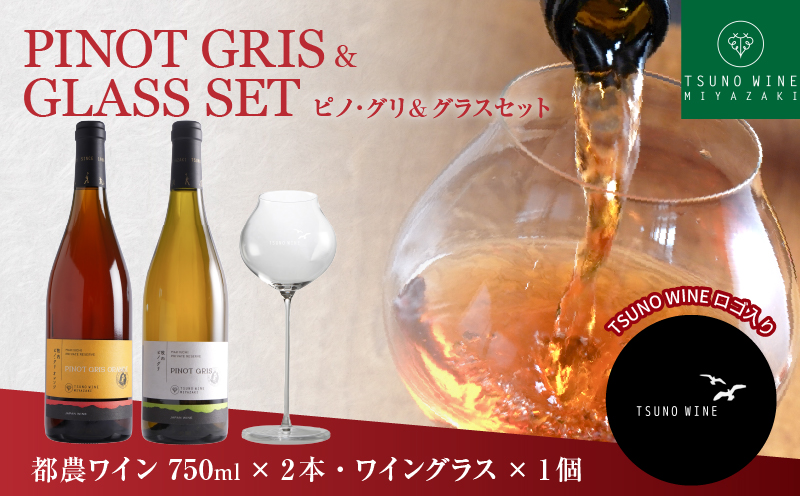 ≪数量限定≫都農ワイン ピノグリ2本&グラスセット 酒 飲料 アルコール 国産 ロナ_T014-0215