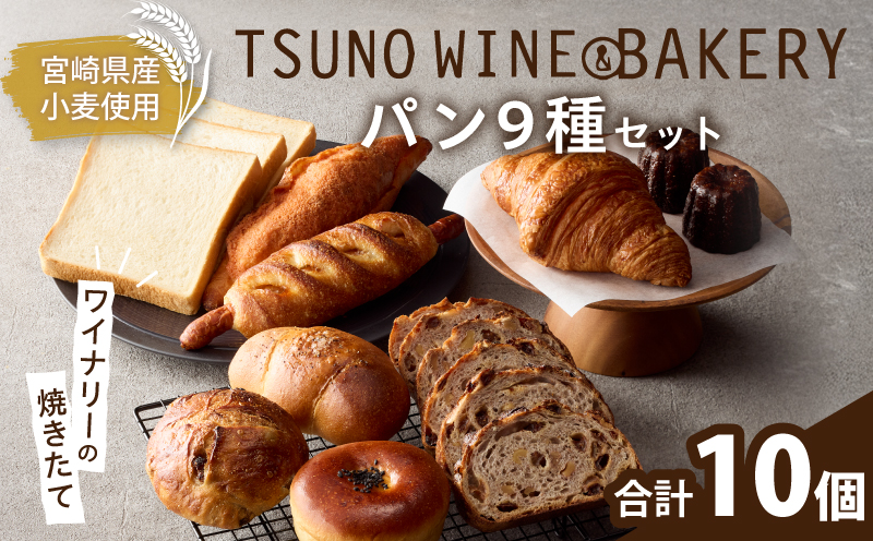 TSUNOWINE＆BAKERY パン9種セット（合計10個） パン 菓子パン トースト 国産_T053-001