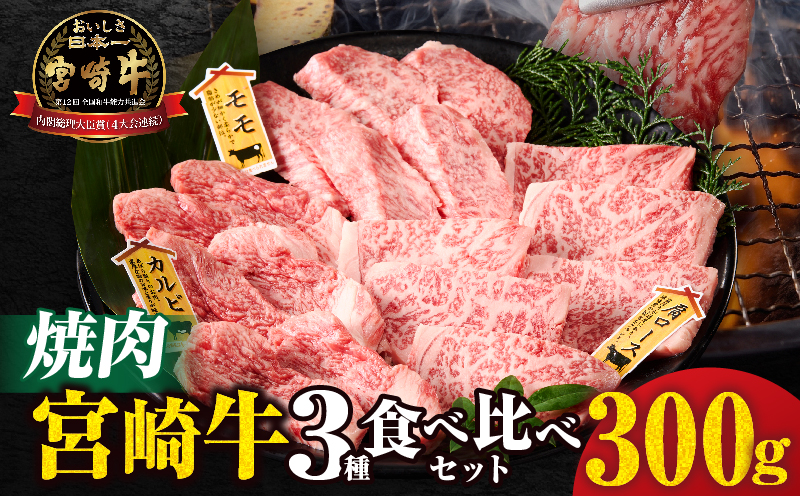 宮崎牛『焼肉』3種食べ比べセット(合計300g)肉 牛 牛肉 おかず 国産_T009-035