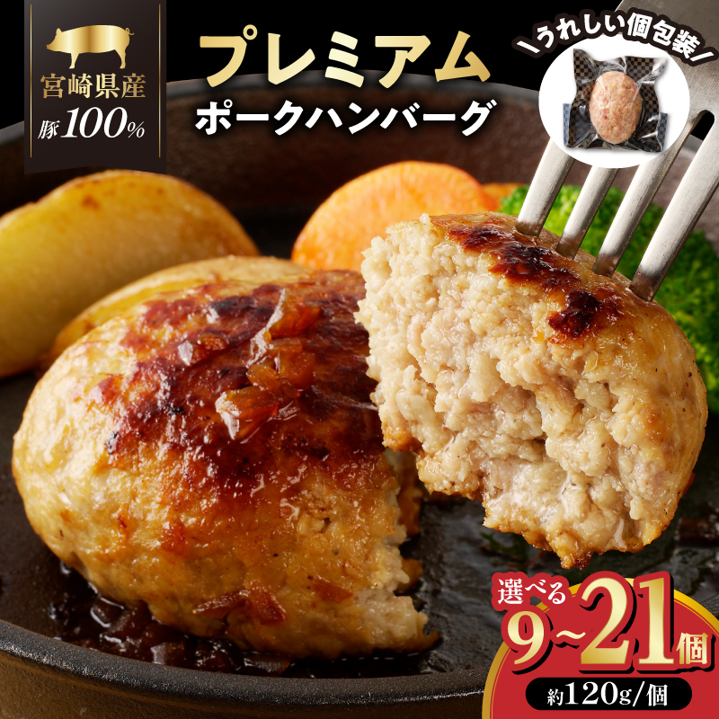 【個数が選べる】宮崎県産豚肉プレミアムハンバーグ 9個 11個 16個 21個_T001-0095-SKU