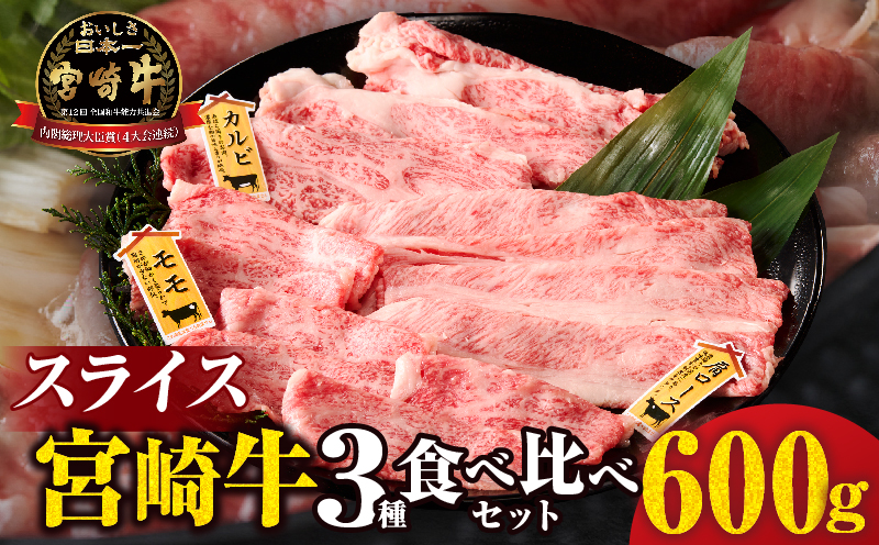 宮崎牛『スライス』3種食べ比べセット(合計600g)肉 牛 牛肉 おかず 国産_T009-038