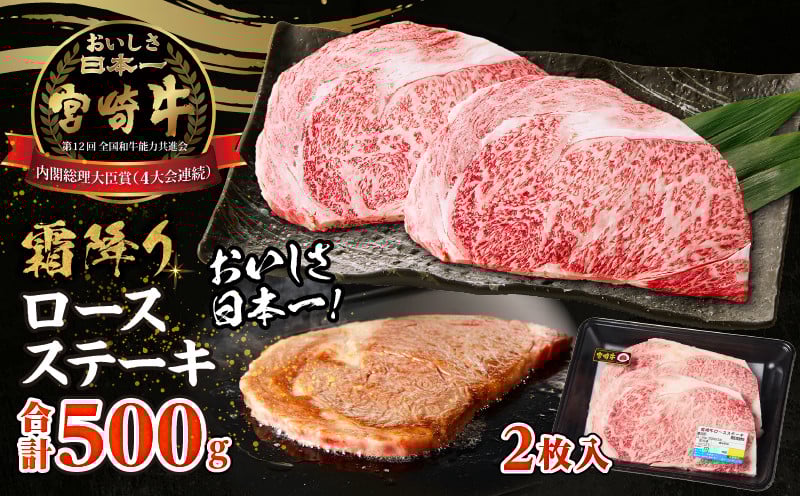 宮崎牛霜降り（ロース）ステーキ250g×2枚 計500g_Tk031-013