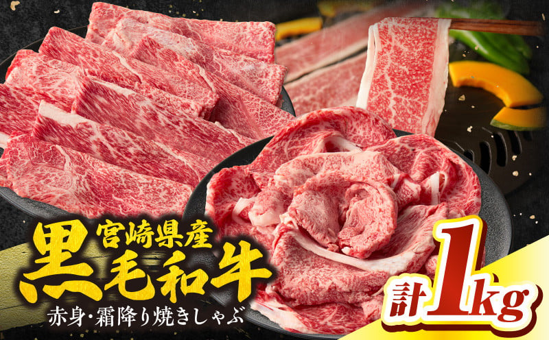 宮崎県産黒毛和牛赤身（ウデまたはモモ）・霜降り焼きしゃぶ1kg_Tk031-017-01